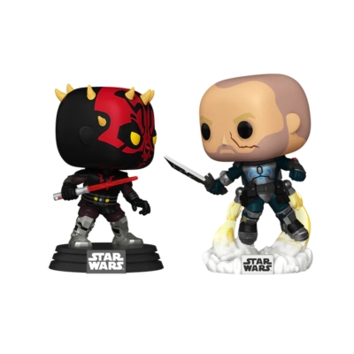 Figuras colecionáveis Funko Pop de Star Wars com bases distintas.