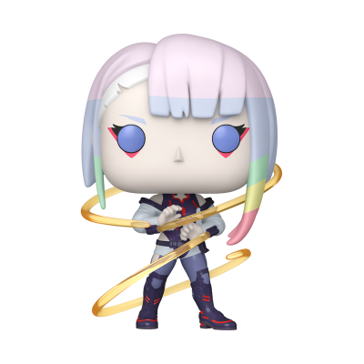 Figura de vinil Funko Pop com cabelo pastel e espiral dourada ao redor