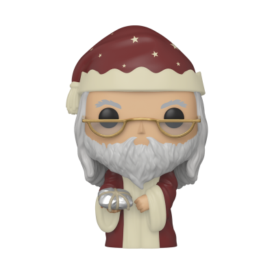 Figura colecionável Funko Pop de personagem com barbas brancas, chapéu e manto vermelhos e brancos, e óculos dourados