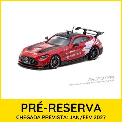 Miniatura de carro desportivo vermelho e preto com texto e moldura amarela