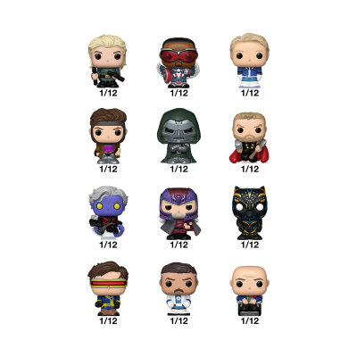 Conjunto de nove figuras Funko Pop de super-heróis e personagens de filmes em fundo branco