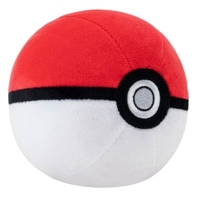 Bola de peluche estilo Pokébola vermelha, branca e preta
