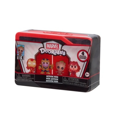Caixa de coleção Marvel Doorables com quatro figuras em miniatura