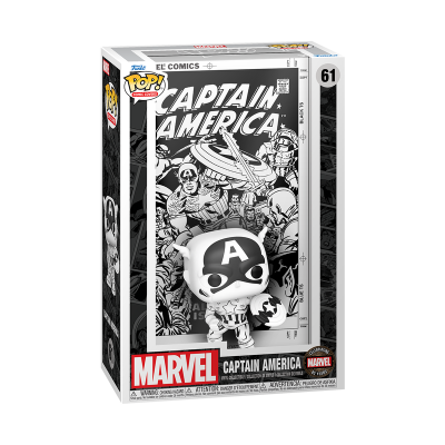 Boneco Funko Pop! Capitão América preto e branco na caixa.