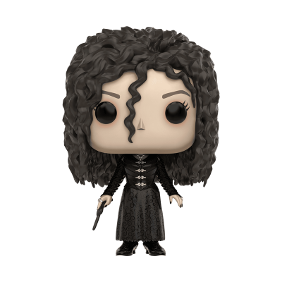 Figura colecionável Funko Pop personagem com cabelo cacheado e vestido preto