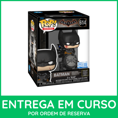 Figura Funko Pop! Batman número 614 em caixa preta com fundo branco e texto verde