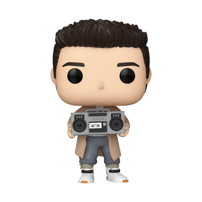 Figura Funko Pop de personagem a segurar rádio antigo cinzento