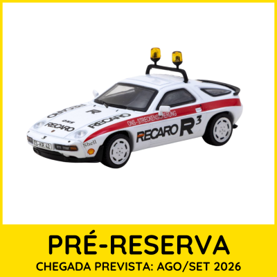 Miniatura de carro de corrida branco com detalhes vermelhos e pretos e luzes amarelas no teto