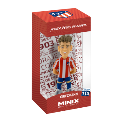 Figura colecionável de Griezmann com camisola vermelha e branca em embalagem vermelha