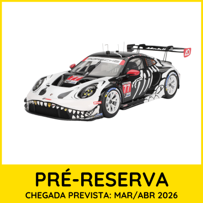Miniatura de carro de corrida Porsche número 77 com padrão de dentes na frente