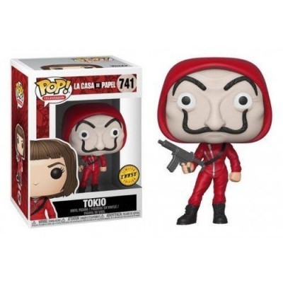 Figura colecionável Pop! Television personagem Tokio de La Casa de Papel com máscara e roupa vermelha.