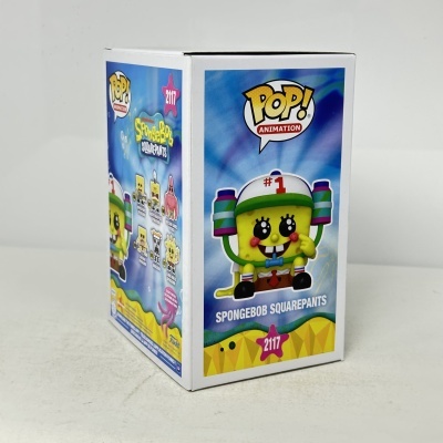 Caixa Funko Pop SpongeBob SquarePants azul com texto e imagem da personagem