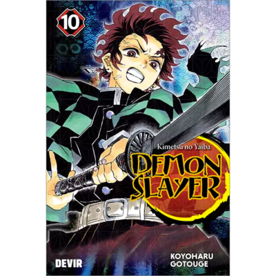 Capa do manga Demon Slayer volume 10 com personagem em pose de ataque e espada
