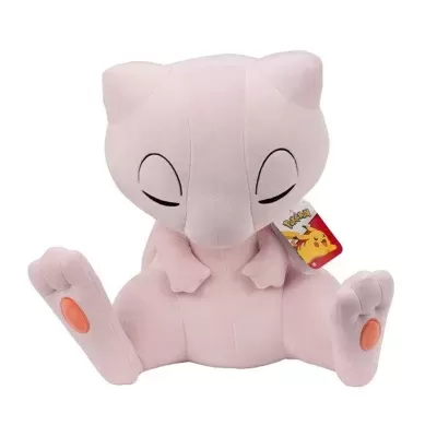 Pelúcia rosa clara do Mew Pokémon com etiqueta de Pikachu