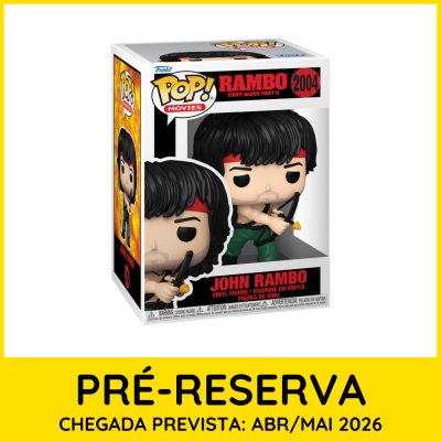 Figura de vinil John Rambo com faixa vermelha e arco e flecha em caixa POP! Movies.