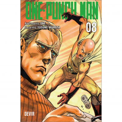 Capa do livro One-Punch Man 08 com dois personagens ilustrados