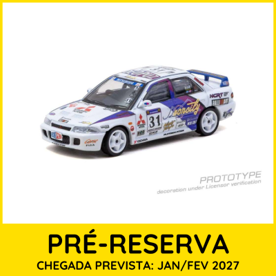 Miniatura de carro de corrida Mitsubishi branco com detalhes a azul e roxo