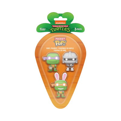 3 figuras Funko Pocket Pop! Teenage Mutant Ninja Turtles em embalagem em forma de cenoura