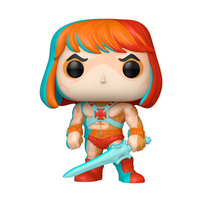Figura de coleção estilo Pop com cabelo laranja e azul e espada azul