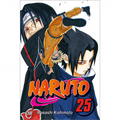 Capa do manga Naruto nº 25 com personagens e texto colorido