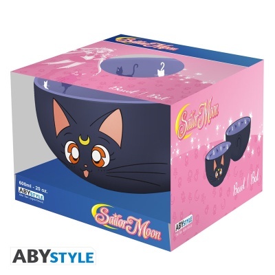 Bowl Sailor Moon com design de gata preta em caixa rosa e azul