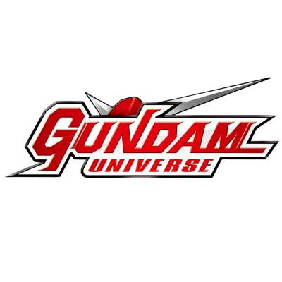 Logótipo GUNDAM UNIVERSE vermelho e branco com gráfico cinzento e vermelho