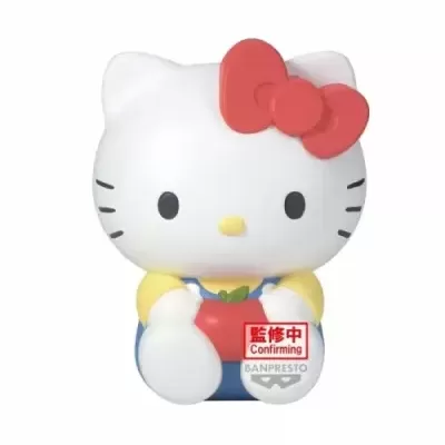 Figura colecionável da Hello Kitty com laço vermelho e maçã
