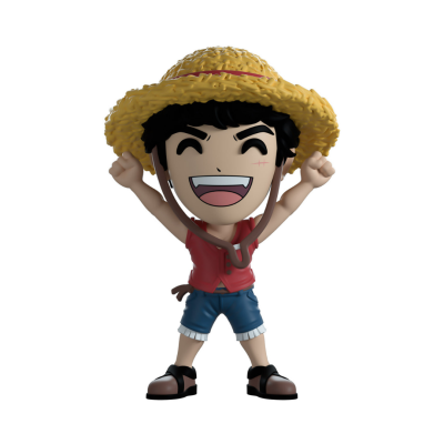 Figura de ação de personagem com chapéu de palha e roupa colorida