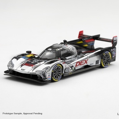 Miniatura de carro de corrida preto e branco com texto DEX e número 40