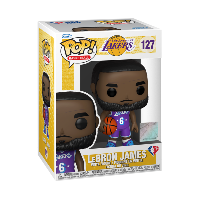 Miniatura Pop! Basketball LeBron James com uniforme Los Angeles Lakers número 6 na caixa
