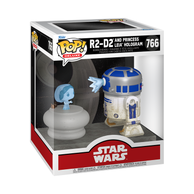 Figura Funko Pop Deluxe Star Wars R2-D2 e princesa Leia holograma