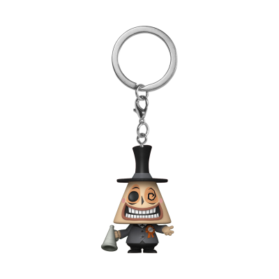 Porta-chaves com figura triangular de personagem com chapéu alto e casaco preto