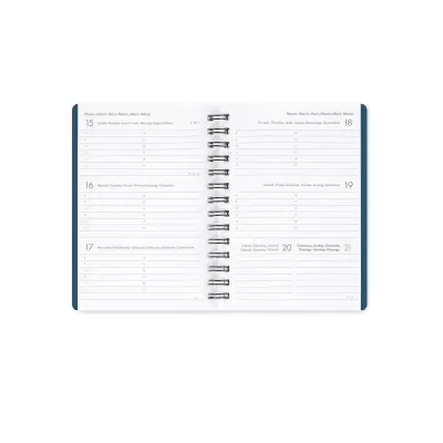 Agenda semanal com páginas abertas mostrando os dias 15 a 21