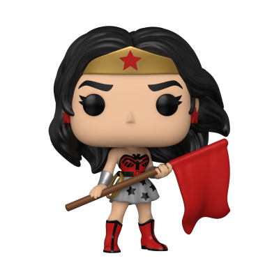 Boneco Funko Pop da Mulher-Maravilha com bandeira vermelha