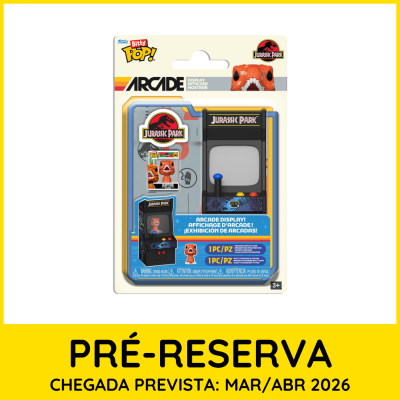 Figura Bitty Pop! Funko Raptor de Jurassic Park com suporte arcade em embalagem