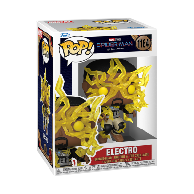 Figura Pop! Electro de Spider-Man No Way Home transparente amarela na caixa