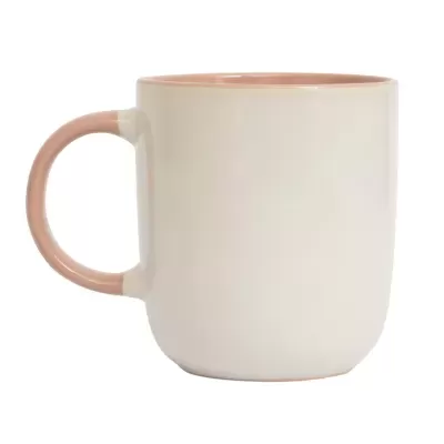 Caneca cerâmica branca com interior e pega rosa claro