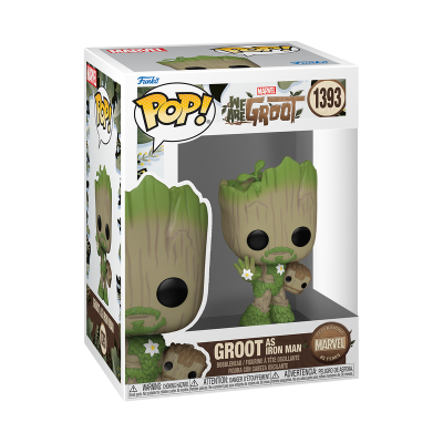 Boneco Funko Pop! Groot as Iron Man na embalagem