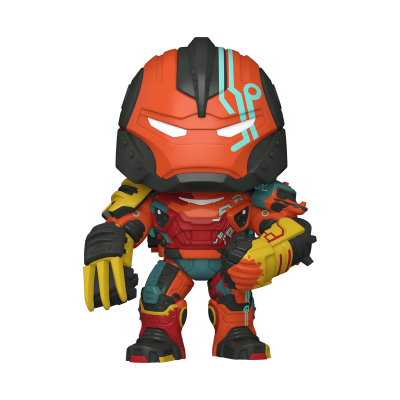 Boneco de figura estilizada com capacete e armadura colorida