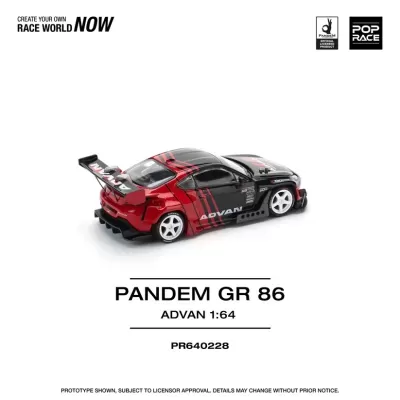 Miniatura do carro PANDEM GR 86 em escala 1:64 com cores vermelho e preto e detalhes brancos