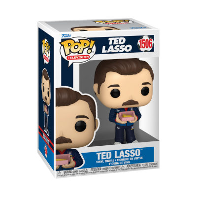 Figura Funko Pop! Ted Lasso de vinil com fato azul e caixa rosa