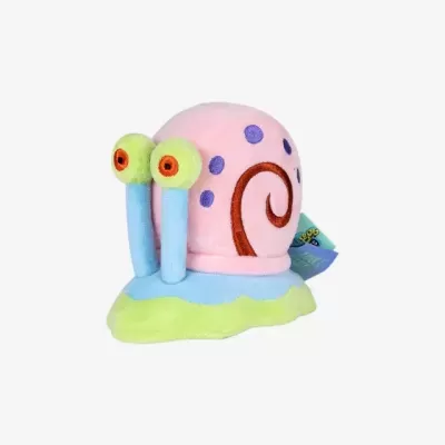 Pelúcia de caracol colorida com concha rosa e pintas roxas