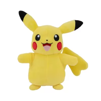 Pelúcia do Pikachu amarela com detalhes vermelhos e pretos
