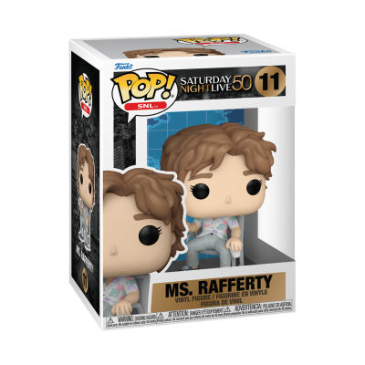 Figura Funko Pop! de vinil Ms. Rafferty da série Saturday Night Live 50 na caixa