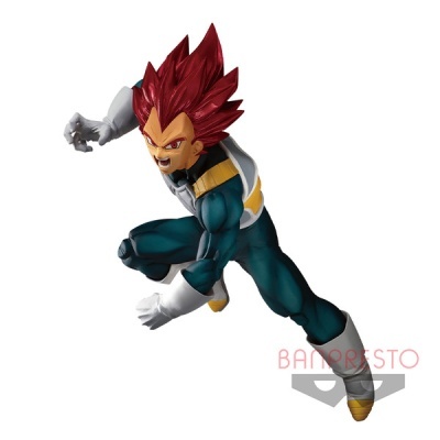 Figura de ação Vegeta com cabelo vermelho e fato azul escuro