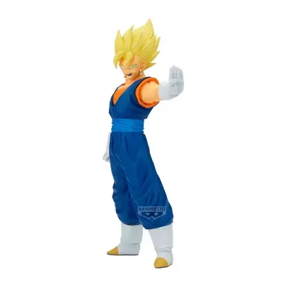 Figura de ação anime com cabelo loiro e roupa azul, luvas e botas brancas