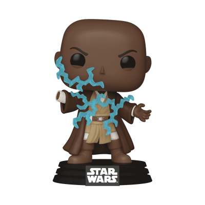 Figura de vinil Funko Pop Mace Windu de Star Wars com raios azuis e base preta
