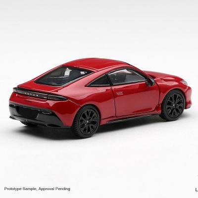 Miniatura de carro desportivo Honda vermelha com jantes pretas e texto