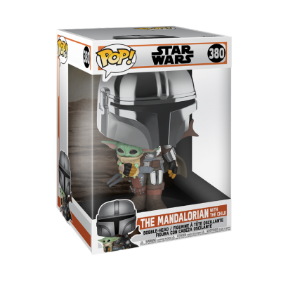 Figura Funko Pop! The Mandalorian com o Child, Star Wars, na caixa original.