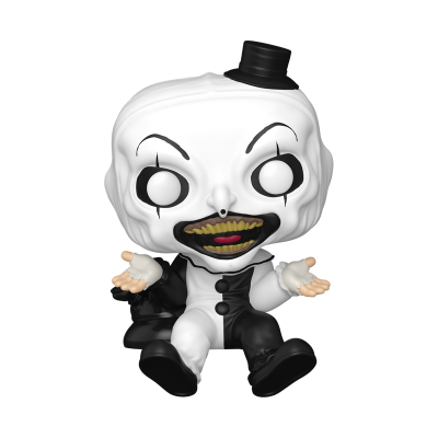 Boneco colecionável Funko Pop de palhaço preto e branco com chapéu